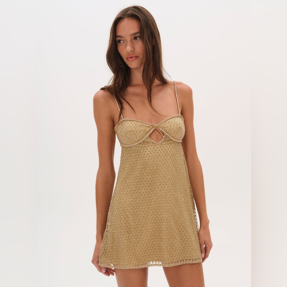 For Love And Lemons Gold Glitter Slip Dress - Size Small - NWOT